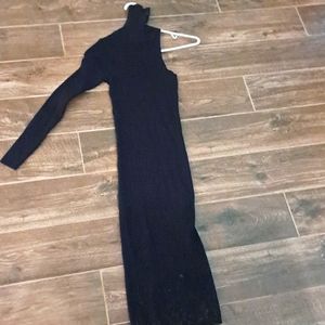 Black one sleeve ribbed dress